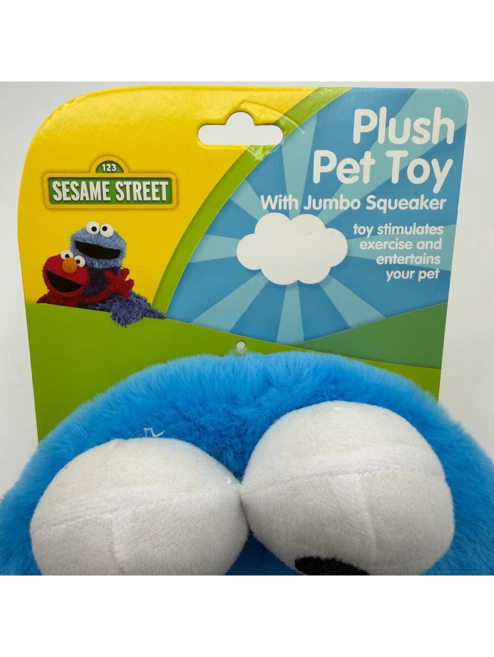 Sesame Street Cookie Monster Plush Pet Dog Toy Round Blue Jumbo Squeaker NEW